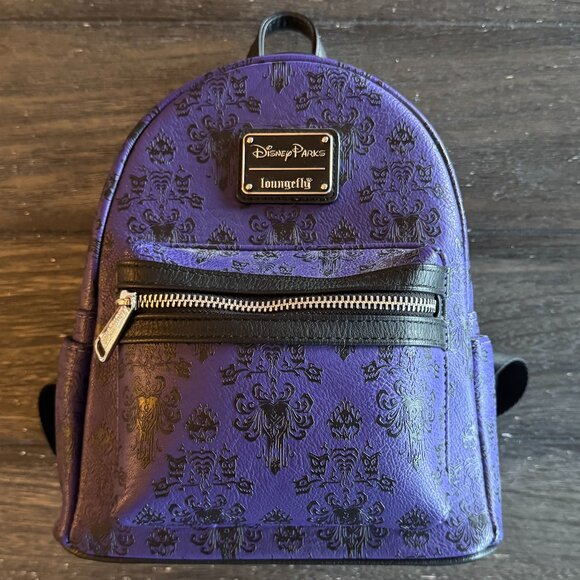 Disney Parks Loungefly X Purple Haunted Mansion Wallpaper Mini Backpack - Picture 4 of 4